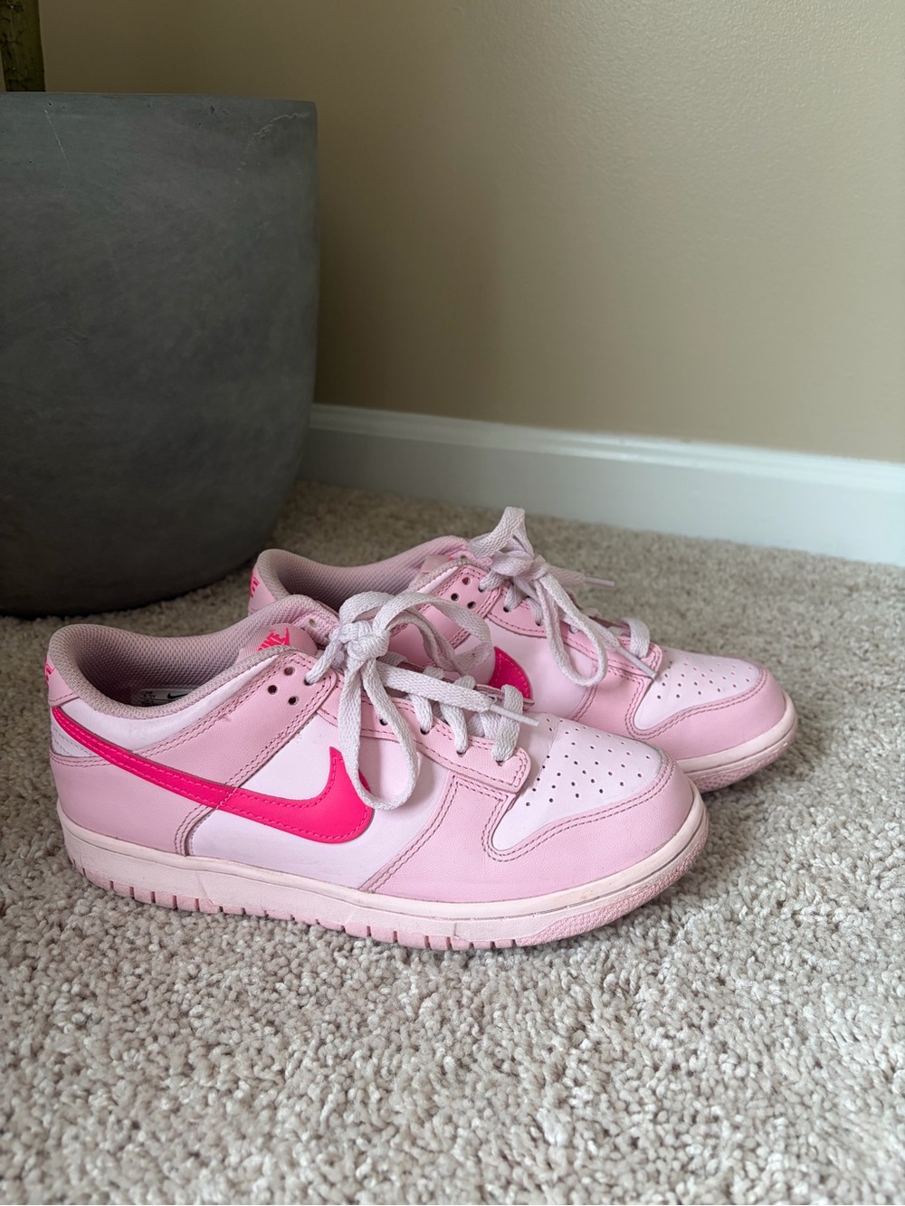 Nike Pink Low-Top Sneakers with Hot Pink Swoosh, Youth 6.5/Women’s 8